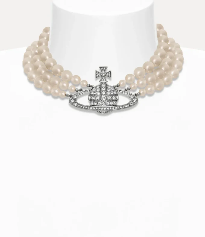 Three Row Pearl Bas Relief Choker Three Row Pearl Bas Relief Choker